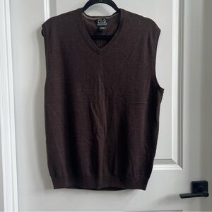 Jos. A. Bank Chocolate Brown Vest Merino Wool V-neck, Size Large